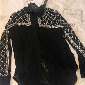 Balmain Paris  sheer black sequence top